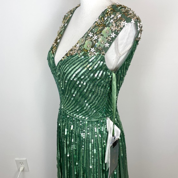 Mac Duggal Sequin And Floral Embellished Evening Gown In Sage 5223 Size 8 New - Picture 10 of 16